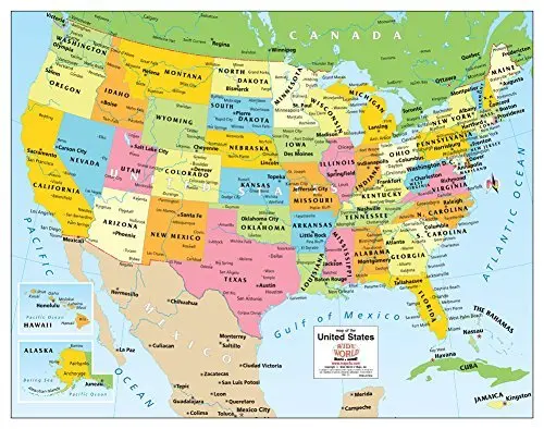Colorful Political United States Wall Map Gloss Ready-To-Frame 1
