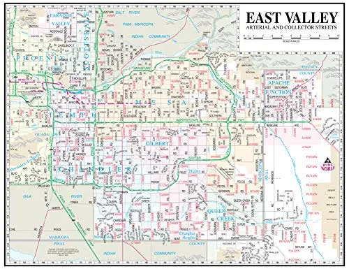 East Valley Arterial & Collector Streets Full-Size Standard Wall Map Dry-Erase Laminated [Map] Doug Minnis And Phoenix Mapping Service 1