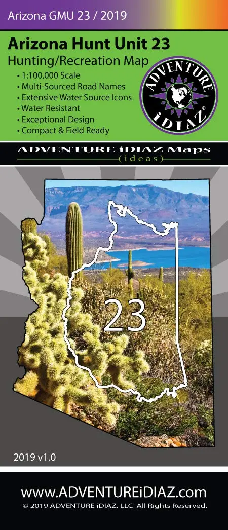 Arizona Hunt Unit 23 Map - Hunting, Fishing, Hiking, Biking, Recreation Map 1