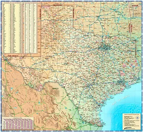 Decorative Texas Wall Map *Laminated* 48"X52" Large [Map] Compart Maps 1