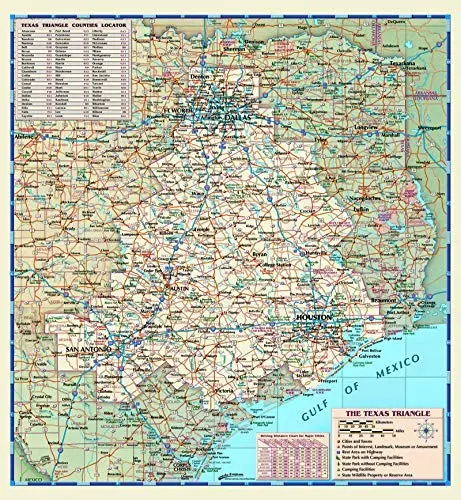 Large *Texas Triangle* Region Laminated Wall Map 48"X52" [Map] William Tipton And Olga Tipton 1