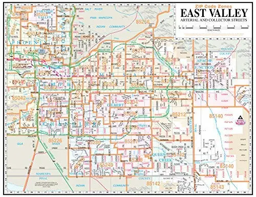 East Valley Arterial & Collector Streets Full-Size Zip Code Zones Wall Map Dry-Erase Ready-To-Hang [Map] Doug Minnis And Phoenix Mapping Service 1