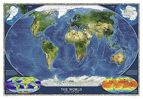 National Geographic World Satellite Wall Map - Laminated (43.5 X 30.5 In) (National Geographic Reference Map) [Map] National Geographic Maps - Reference 1