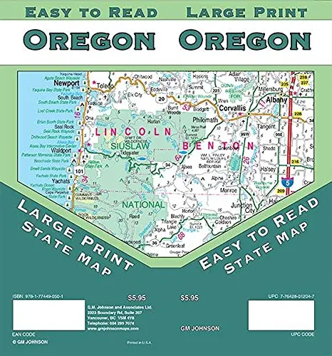 Large Print Oregon Easy To Read State Map 1