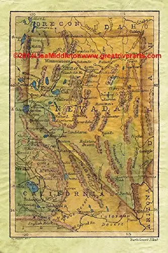 Map Of Nevada 1906, Hand-Painted Reproduction, 11" X 14" [Kitchen] 1