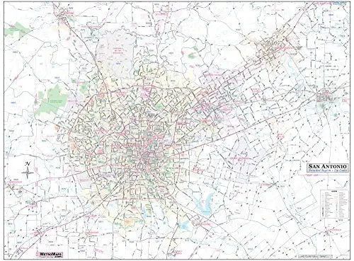 San Antonio-New Braunfels Detailed Region Wall Map 36"X48" W/Zip Codes *Laminated* New! [Map] Metro Maps And Shane Murphy 1