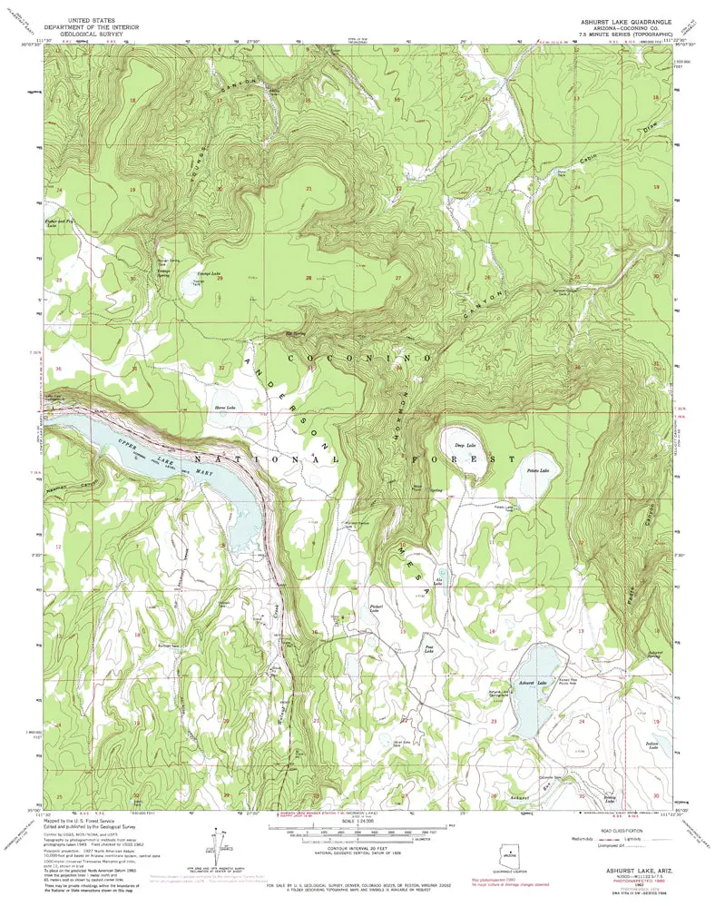 Ashurst Lake, Az 7.5' 1962 Pr 1974 Pi 1980 [Map] United States Geological Survey 1