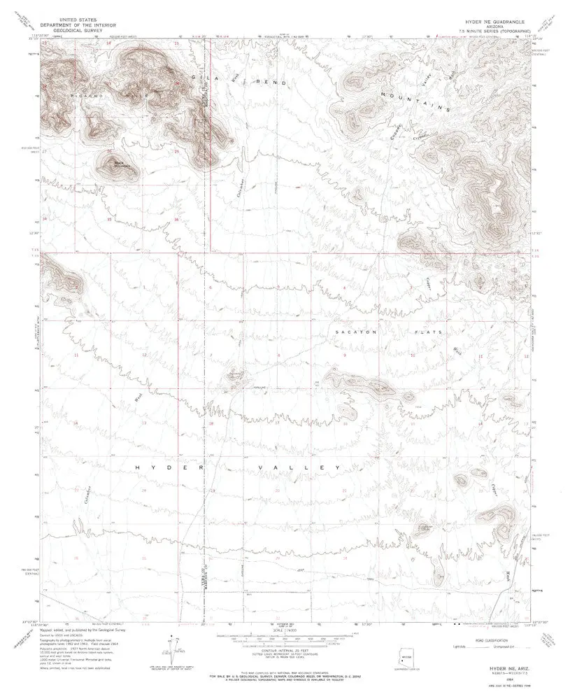 Hyder Ne 7.5' Arizona 1964 Map United Stated Geological Survey 1