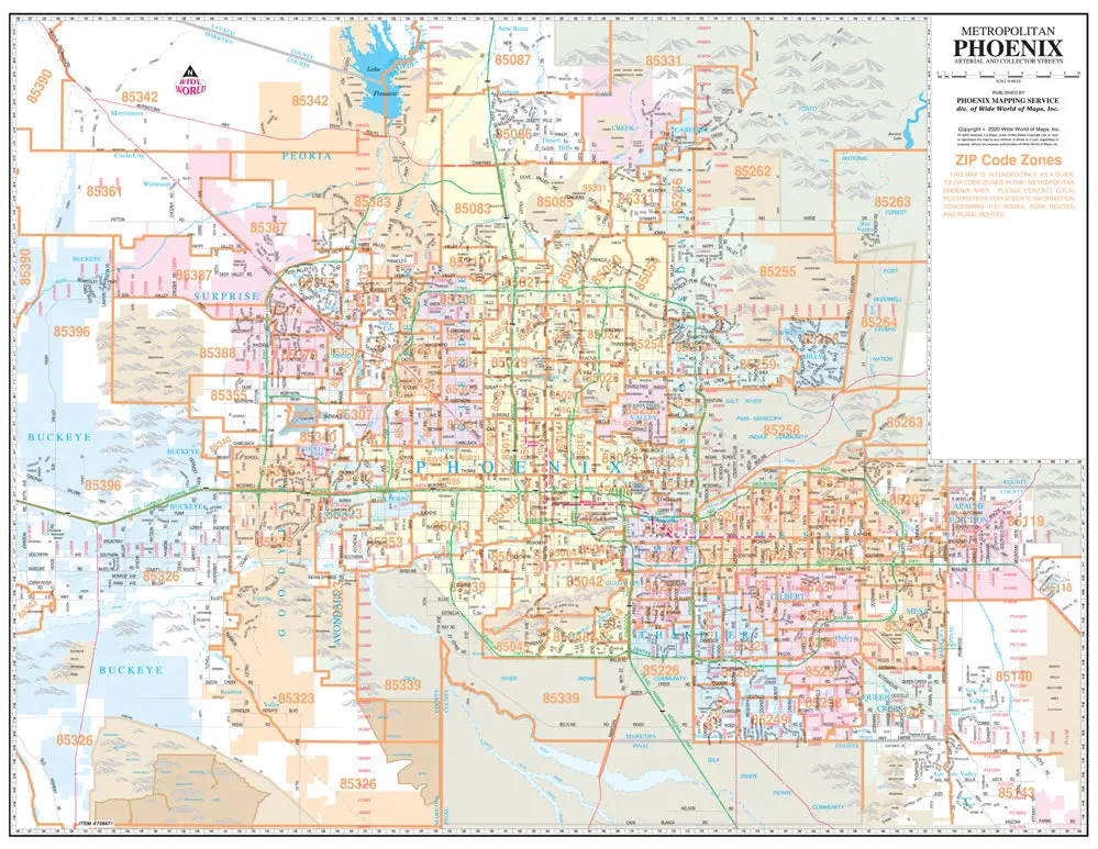 Metropolitan Phoenix Arterial And Collector Streets Jumbo Zip Wall Map Dry Erase Laminated 1