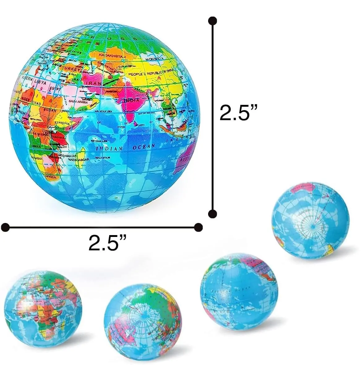 Globe Mini Soft Foam Earth Squeeze Ball, 2.5" Squeezable World Toy Stress Relief Bulk Educational Novelties For Kids, School, Classroom, Party Favors, Rewards (1-Pack) 1