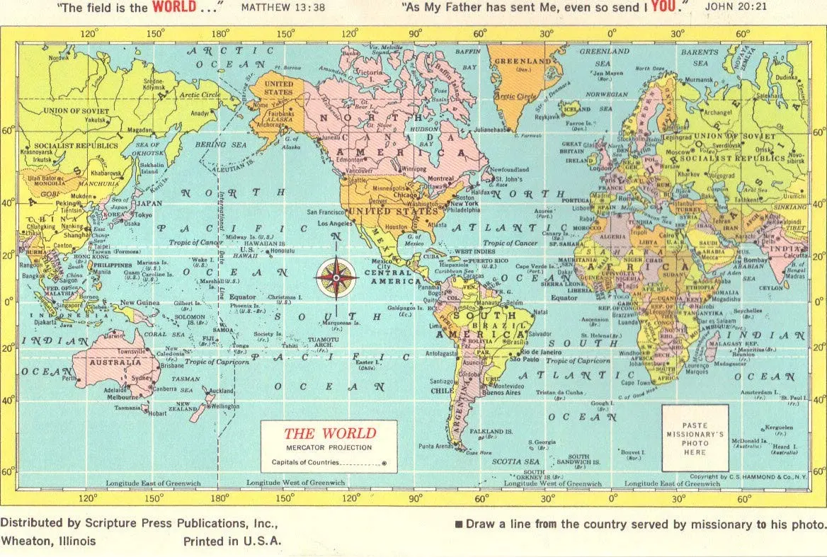 Missionary Prayer World Maps (9 Map Set From The 1960S) [Map] C. S. Hammond & Co. Ny 1