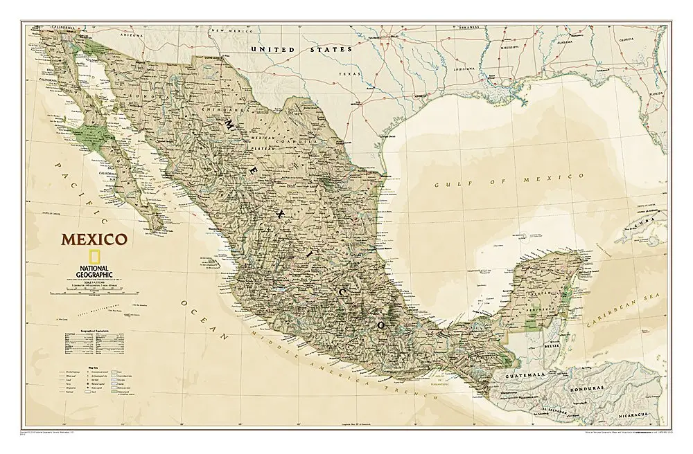 Mexico Executive Political Reference Wall Map (34.5 X 22.75 Inches) Tubed Paper/Non-Laminated 1