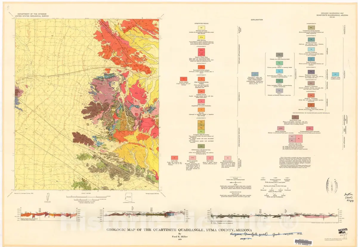 Historic Pictoric Map : Geologic Map Of The Quartzsite Quadrangle, Yuma County, Arizona, 1970 Cartography Wall Art : 1