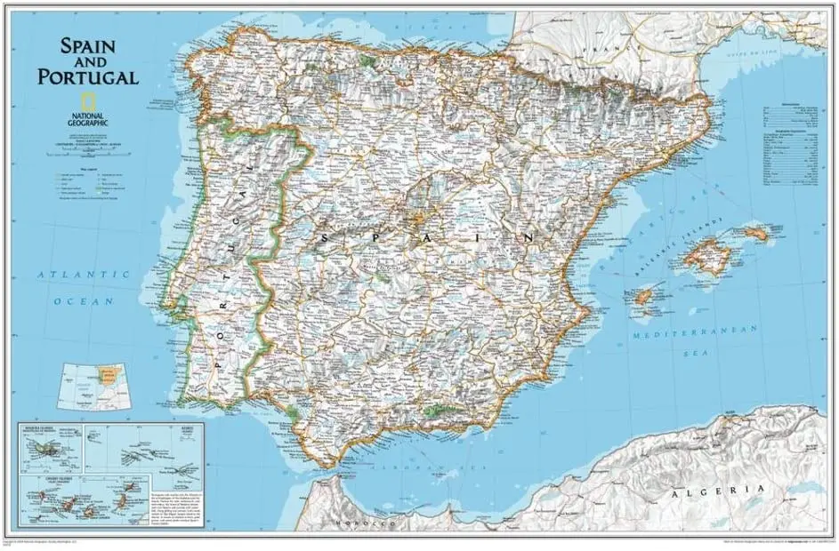 Spain And Portugal Classic Political Wall Map - Satin Laminated (33 × 22 Inches Reference Map) 1