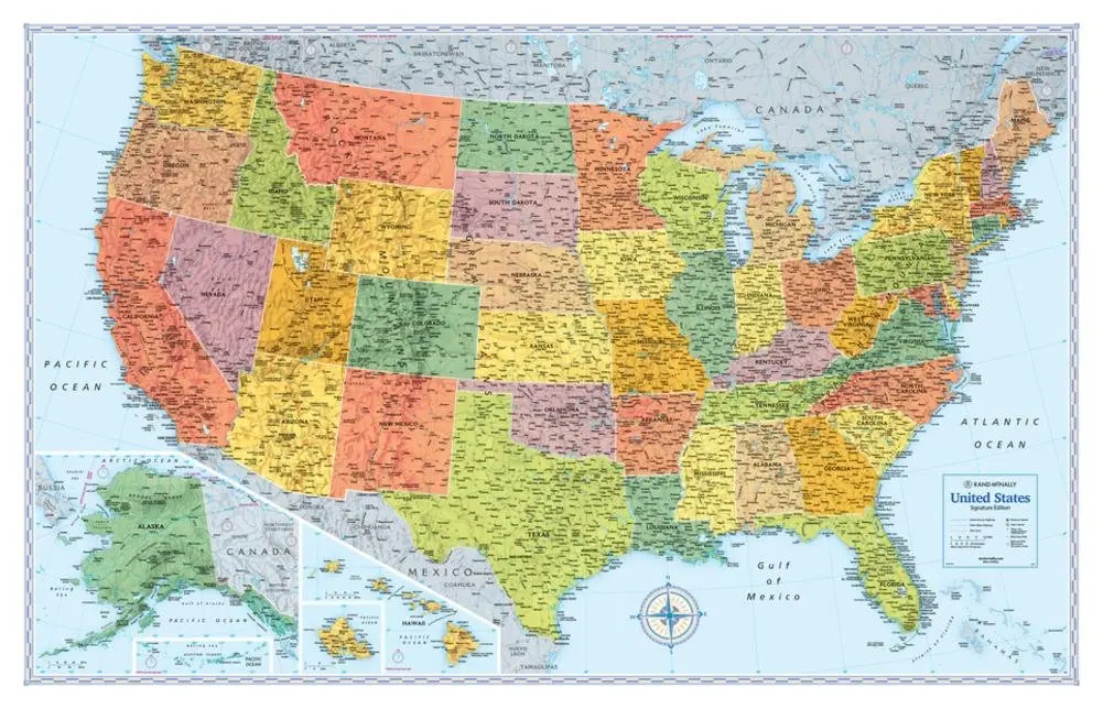 Signature United States Gloss Ready-To-Hang 50 × 32In Map 1