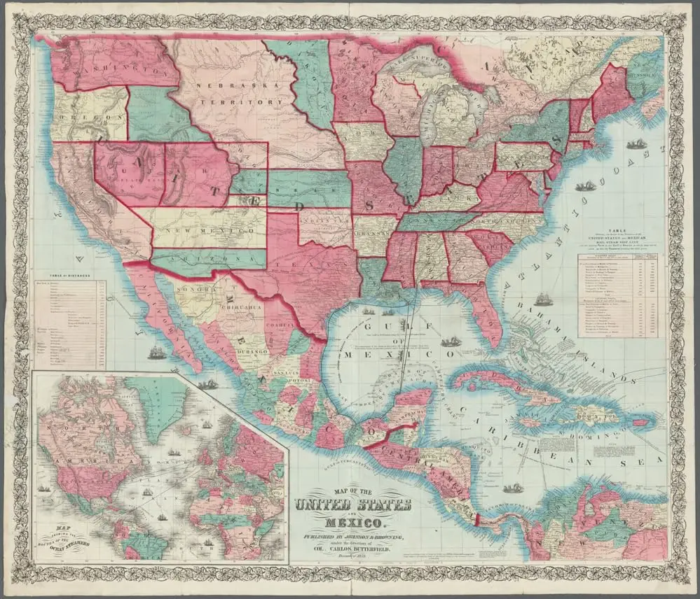 1859 Map Of The United States And Mexico Gloss Ready-To-Hang 1
