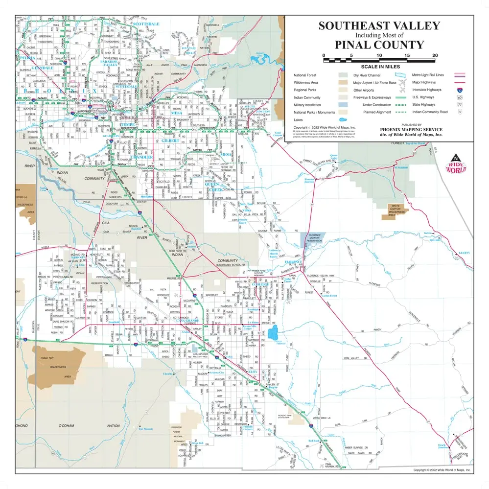 Southeast Valley And Central Pinal County Desktop Map Gloss Ready-To-Hang [Map] Douglas M. Minnis 1