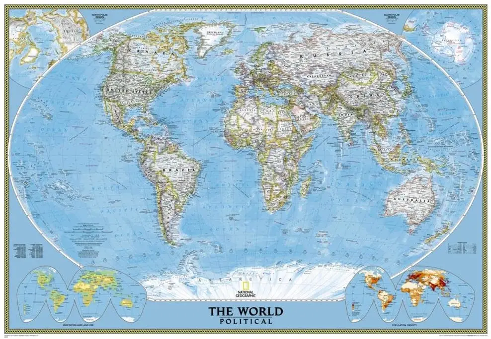 Classic Political World Reference Wall Map - Matte Laminated & Enlarged 1