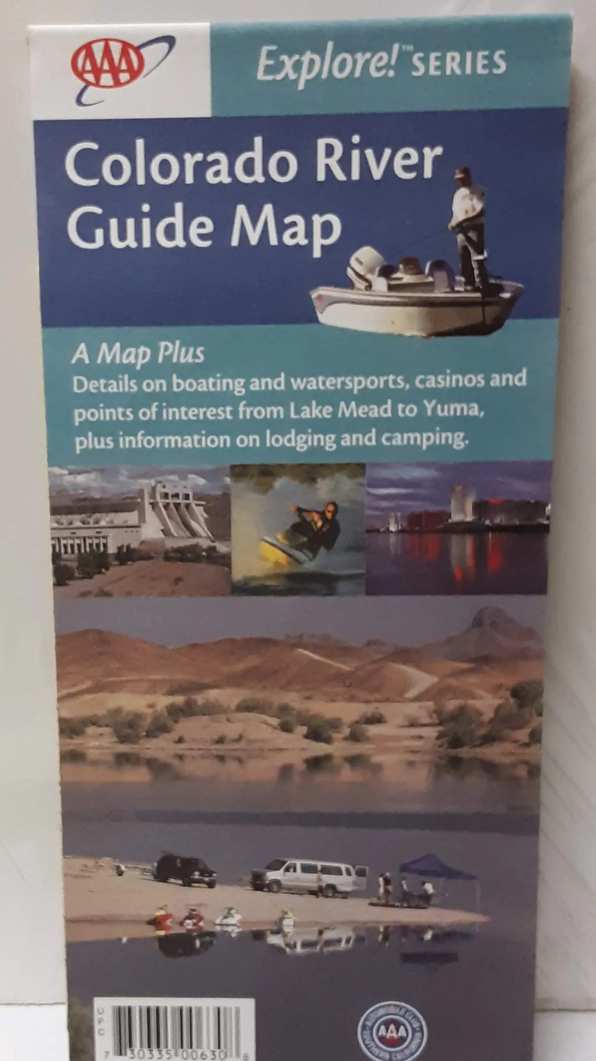 Aaa Colorado River Guide Map: Boating & Watersports, Casinos & Points Of Interest, Lake Mead, Yuma, Lodging & Camping, Bullhead City, Hoover Dam, Lake Havasu, Lake Mohave, Laughlin, Needles, Parker 1