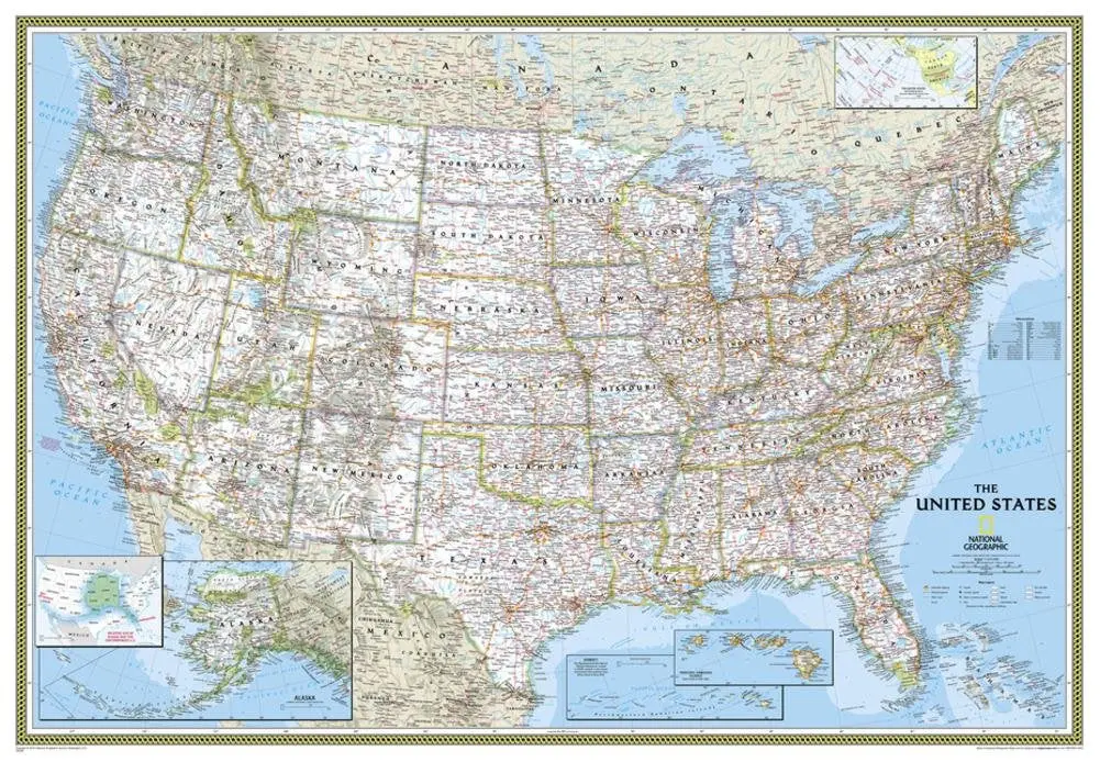 United States Classic Wall Map, Enlarged & Dry Erase Ready-To-Hang (69 × 48In Laminated Reference Map) 1