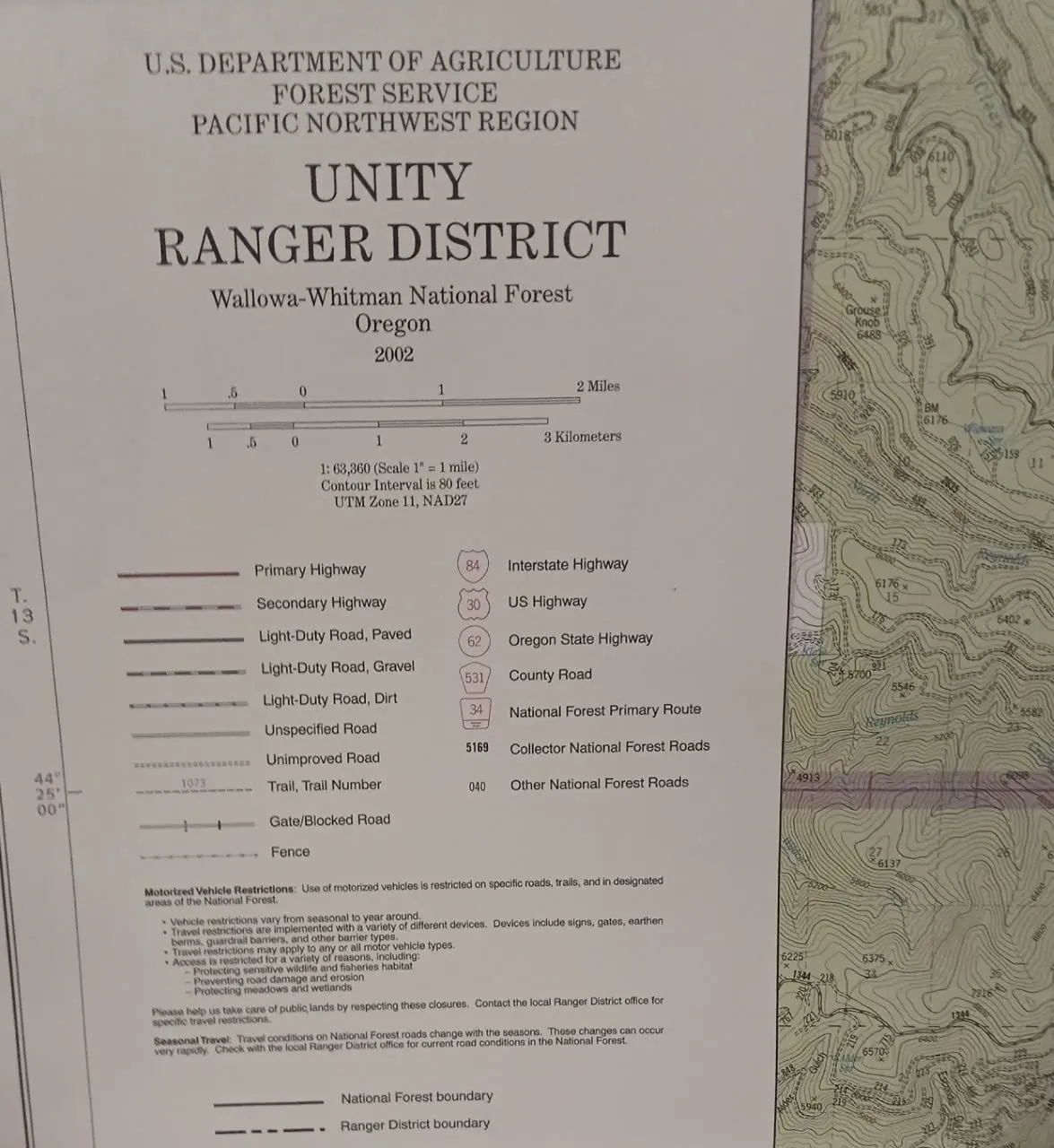 Baker Ranger District Map - Wallowa-Whitman Forest Oregon [Map] Pacific Northwest Region 1