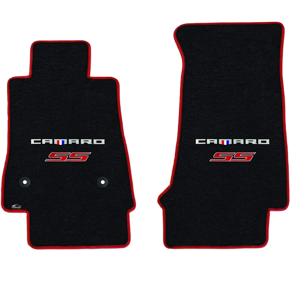 2016-2024 Camaro 2Pc Lloyds Mats Velourtex Camaro : Ebony Ss Red Double Logo With Red Binding 1