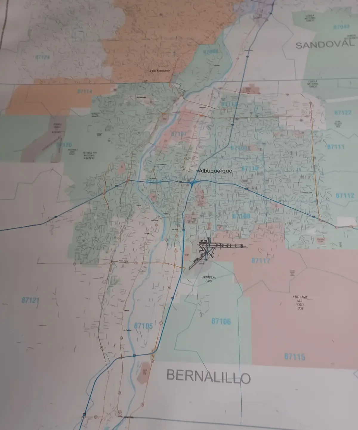 Albuquerque, Bernalillo, And Rio Rancho (New Mexico) Zip Code Wall Map - Large 49 × 64 Inches Laminated 1