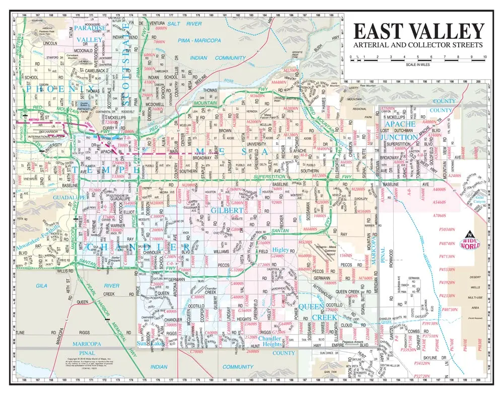 East Valley Arterial And Collector Streets Desk Map Gloss Ready-To-Hang [Map] Phoenix Mapping Service 1