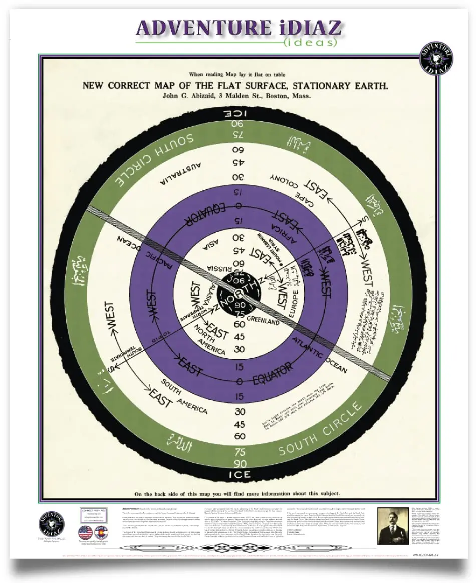 Abizaid's New Correct Map Of The Flat Surface Stationary Earth 1920 (Flat Earth Map) Ready-To-Hang [Map] Kevin J. Diaz 1