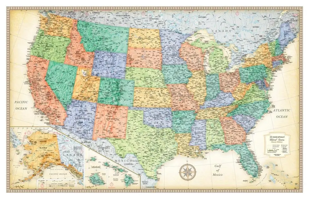 Rand Mcnally Laminated Classic United States Map Laminated Poster 50 X 32In 1