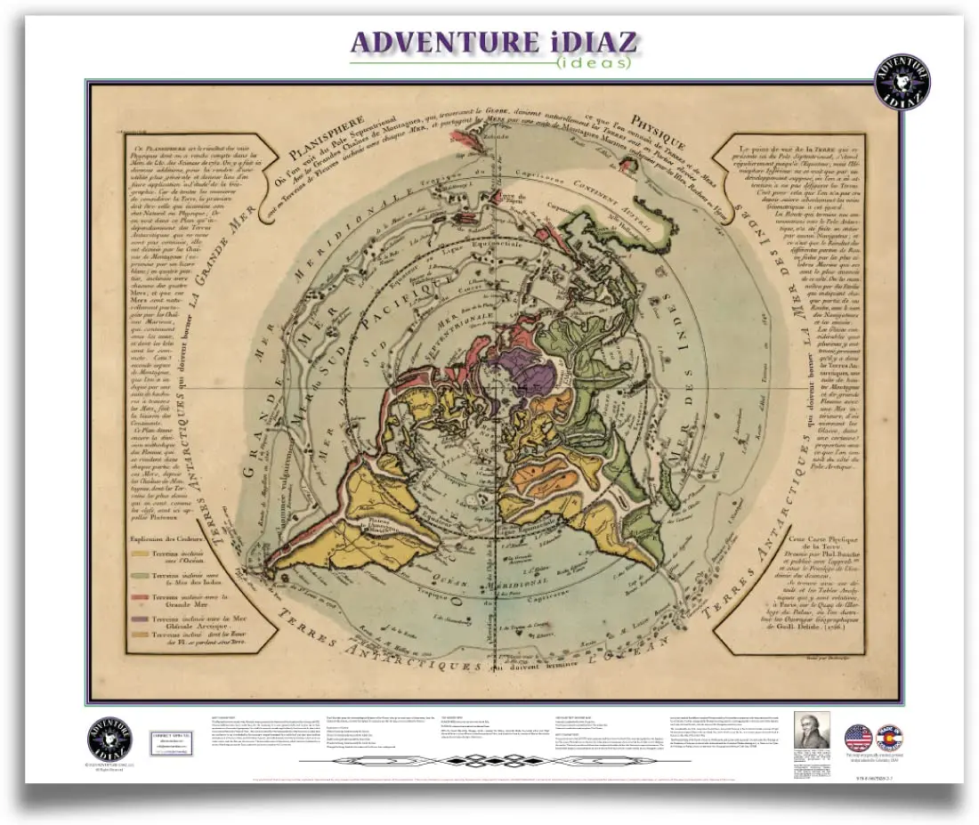 Philippe Buache's Physical Planisphere Map Of The Earth 1756 (Flat Earth Map) Ready-To-Hang [Map] Kevin J. Diaz 1
