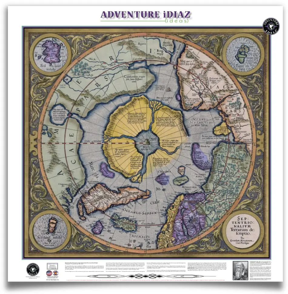 Mercator's Arctic Map (Septentrionalium Terrarum Descriptio) 1595 (Flat Earth Map) Ready-To-Hang [Map] Kevin J. Diaz 1