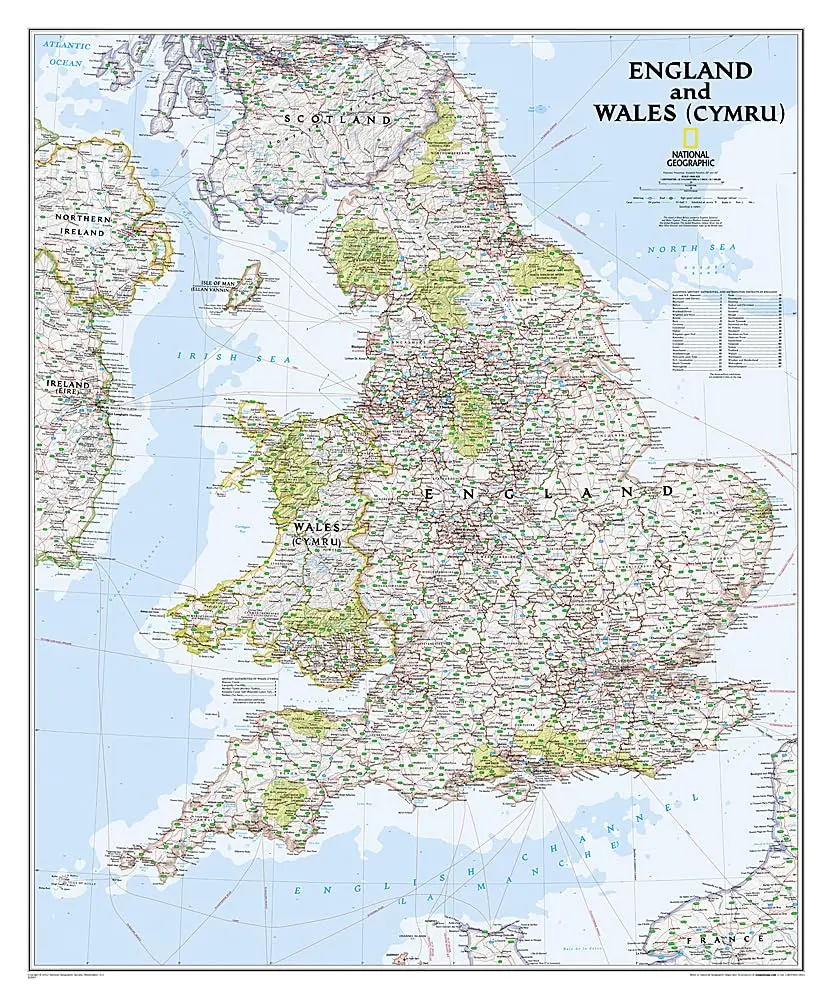 England And Wales Wall Map - Classic Political - Dry Erase Premium Mounted (30 × 36 Inch Reference Map) 1