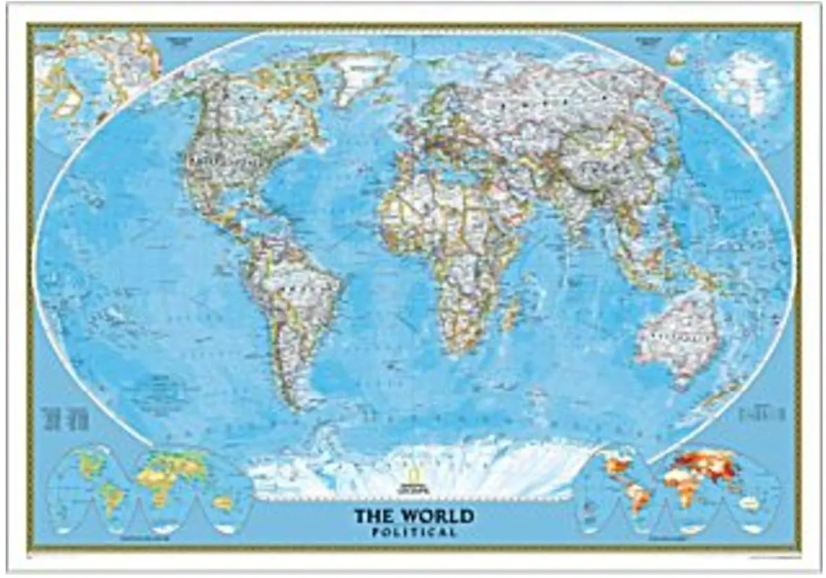 Classic Political World Reference Wall Map - Tubed Laminated & Enlarged 1