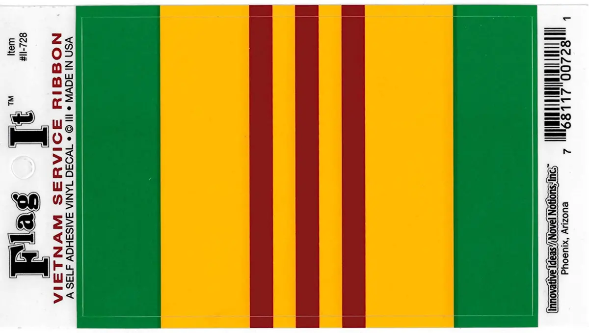 Vietnam War Service Ribbon Car Decal Sticker [3.5X5" - Green/Yellow/Red] 1