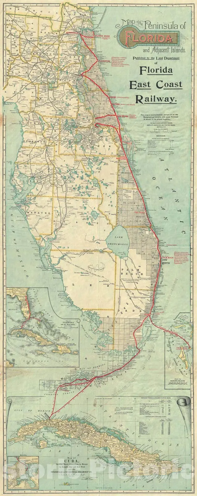 Historic Map : Florida East Coast Railway Railroad Map Of Florida, 1915, Vintage Wall Décor : 1
