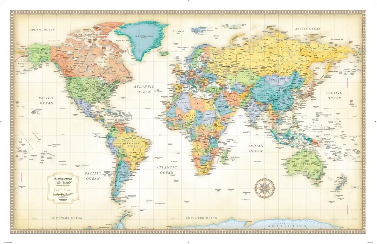 Classic World Large Wall Map, Dry Erase Laminated [Map] Rand Mcnally 1