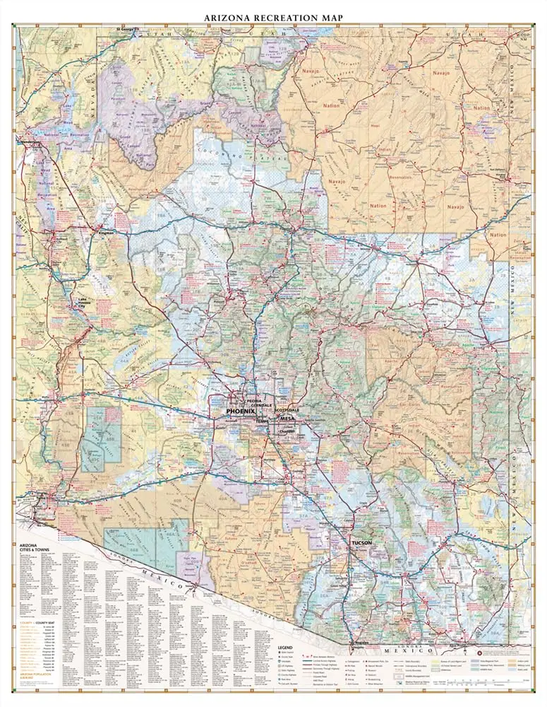 Benchmark Maps: Arizona Recreation Wall Map - 26 × 33 Inches - Gloss Ready-To-Hang 1