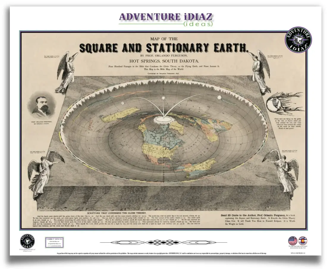 Ferguson's Map Of The Square And Stationary Earth 1893 (Flat Earth Map) Ready-To-Hang [Map] Kevin J. Diaz 1