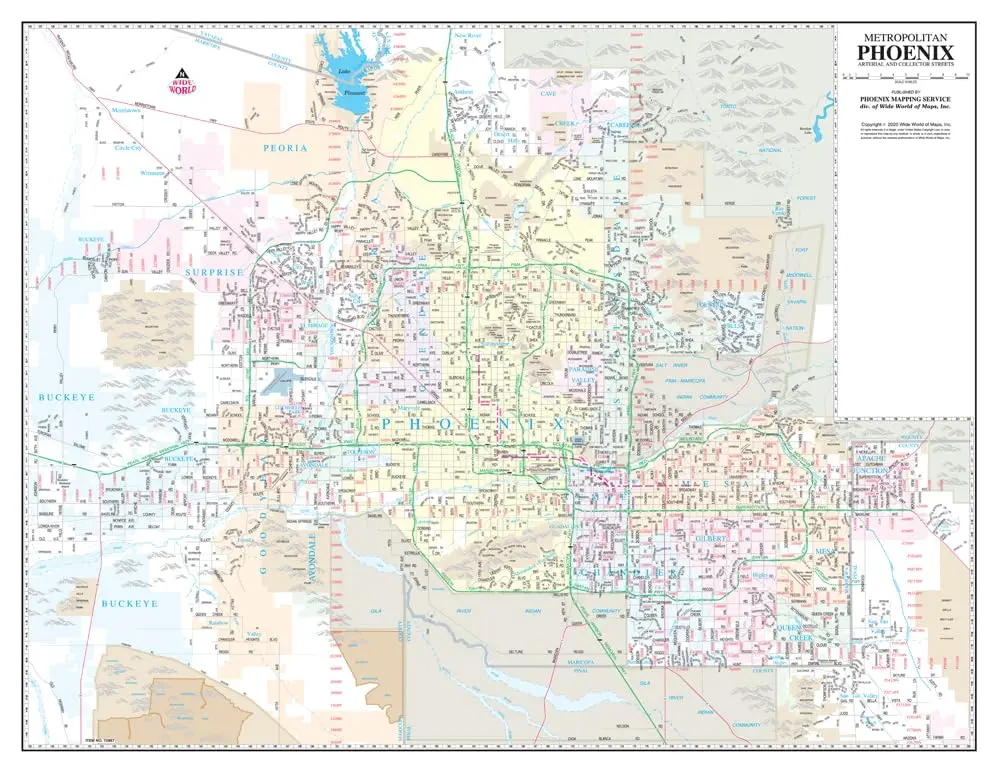 Metropolitan Phoenix Arterial And Collector Streets Standard Desk Map Gloss Laminated 1