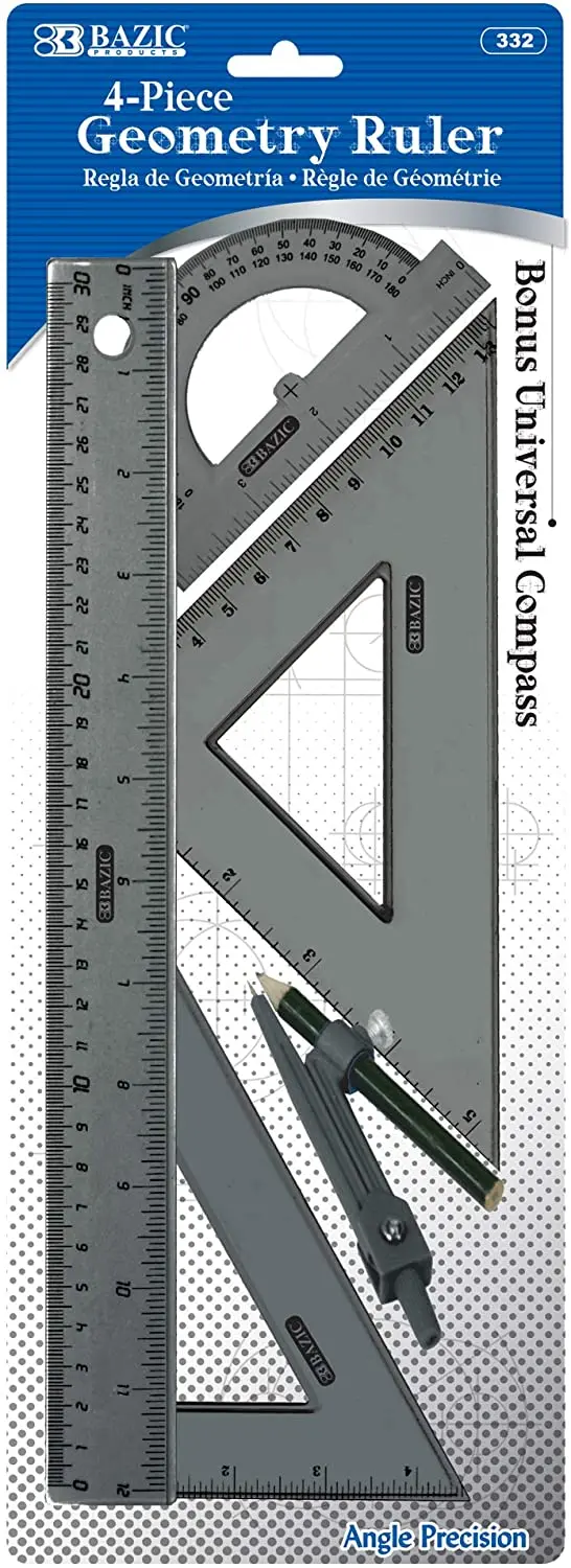 Geometry Ruler Combination Sets W/ Compass (5-Piece) 1
