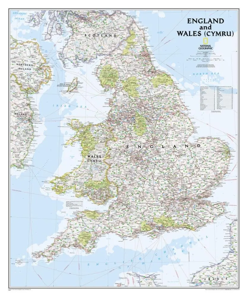 England And Wales Classic Political Wall Map Dry Erase Ready-To-Hang 1