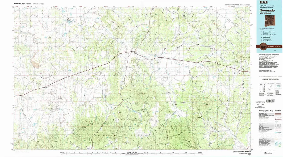 Yellowmaps Quemado Nm Topo Map, 1:100000 Scale, 30 X 60 Minute, Historical, 1983, Updated 1983, 24.1 X 43.4 In - Paper 1