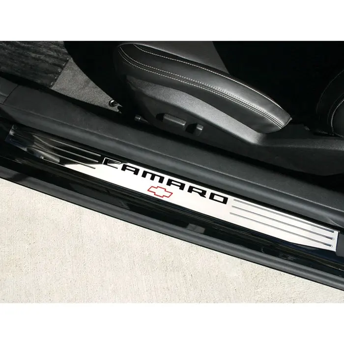 Camaro Door Sill Plates - Camaro Bowtie Billet Aluminum : Chrome 1