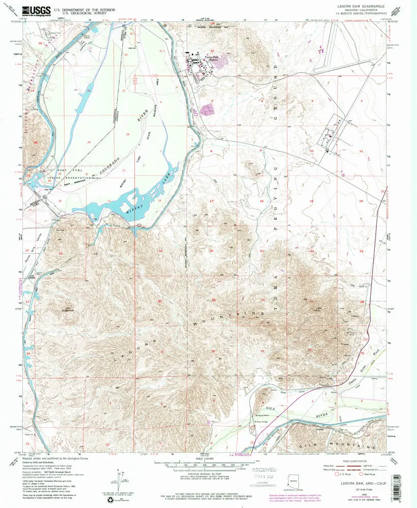 Laguna Dam 7.5' Az-Ca 1955 Pr 1979 Map United States Geological Survey 1