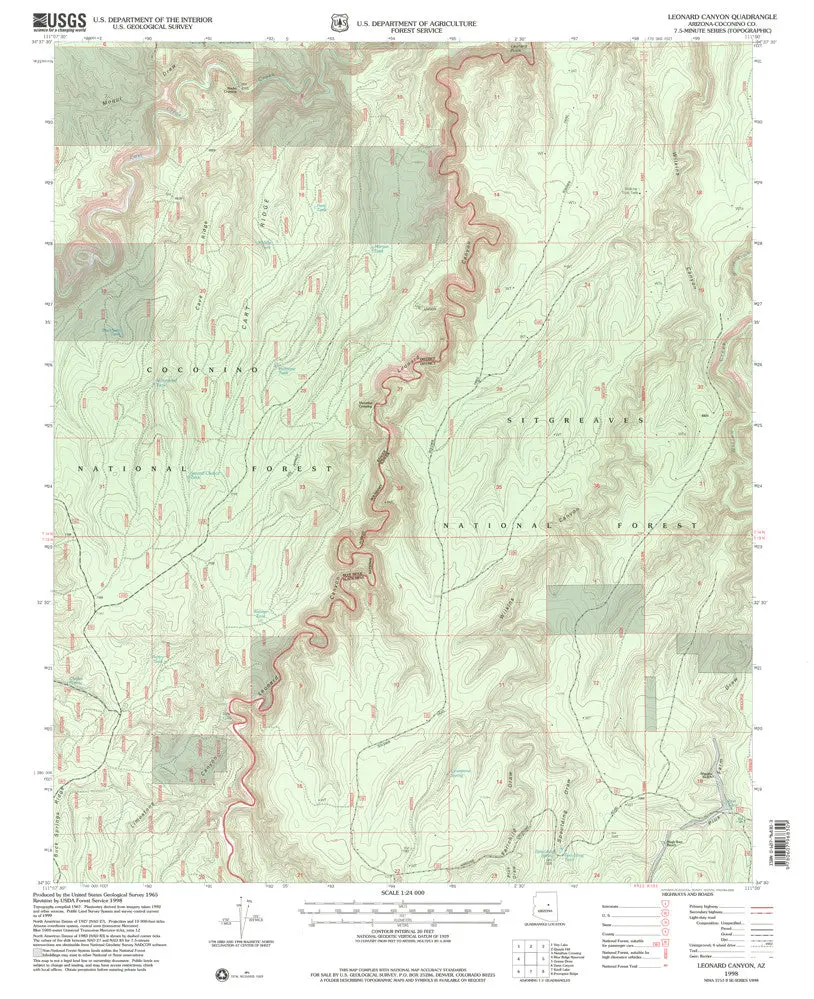 Leonard Canyon 7.5' Az 1998 Map U.S. Geological Survey 1