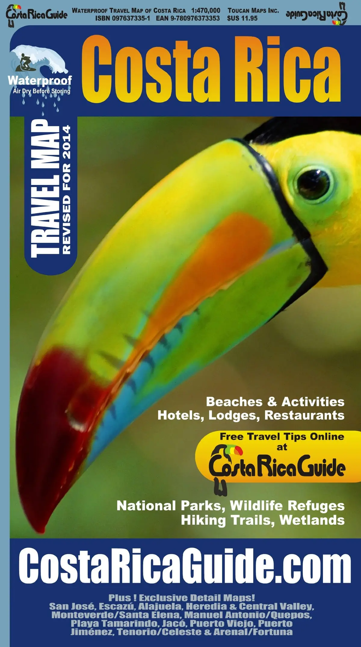 Waterproof Travel Map Of Costa Rica Ray Krueger Koplin; Suzanne Krueger Koplin And Toucan Maps 1