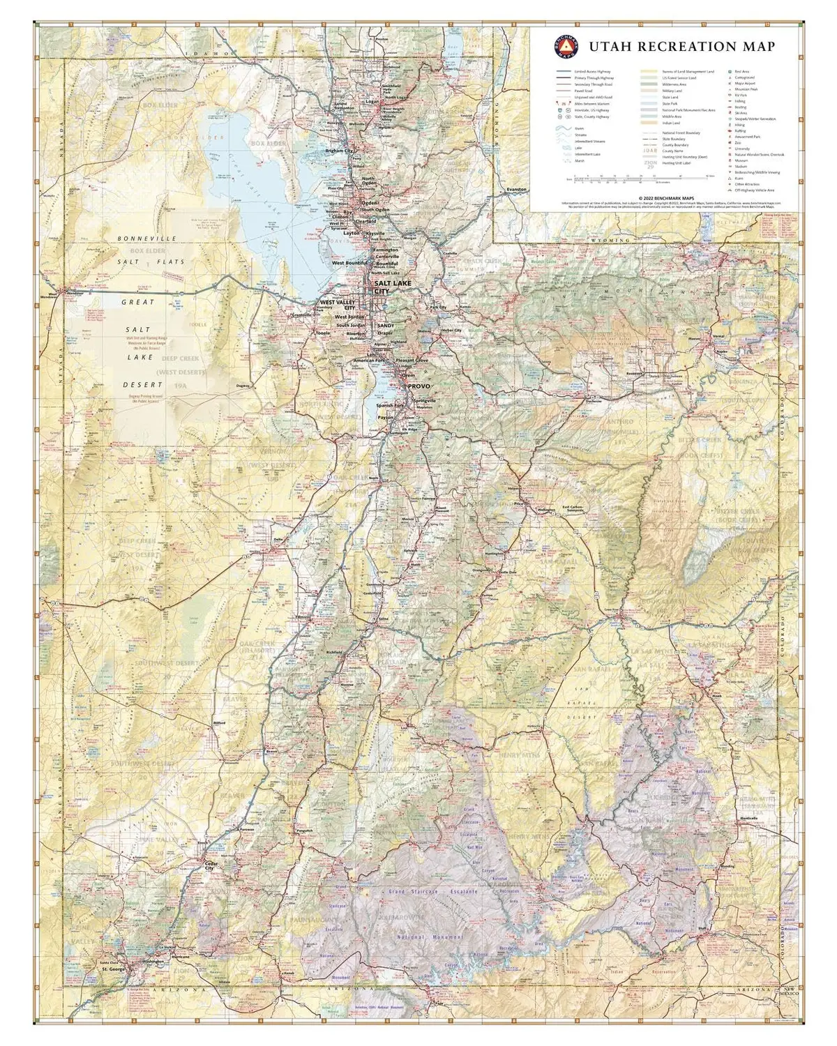 Benchmark Maps: Utah Recreation Wall Map - 26 X 33 Inches 1