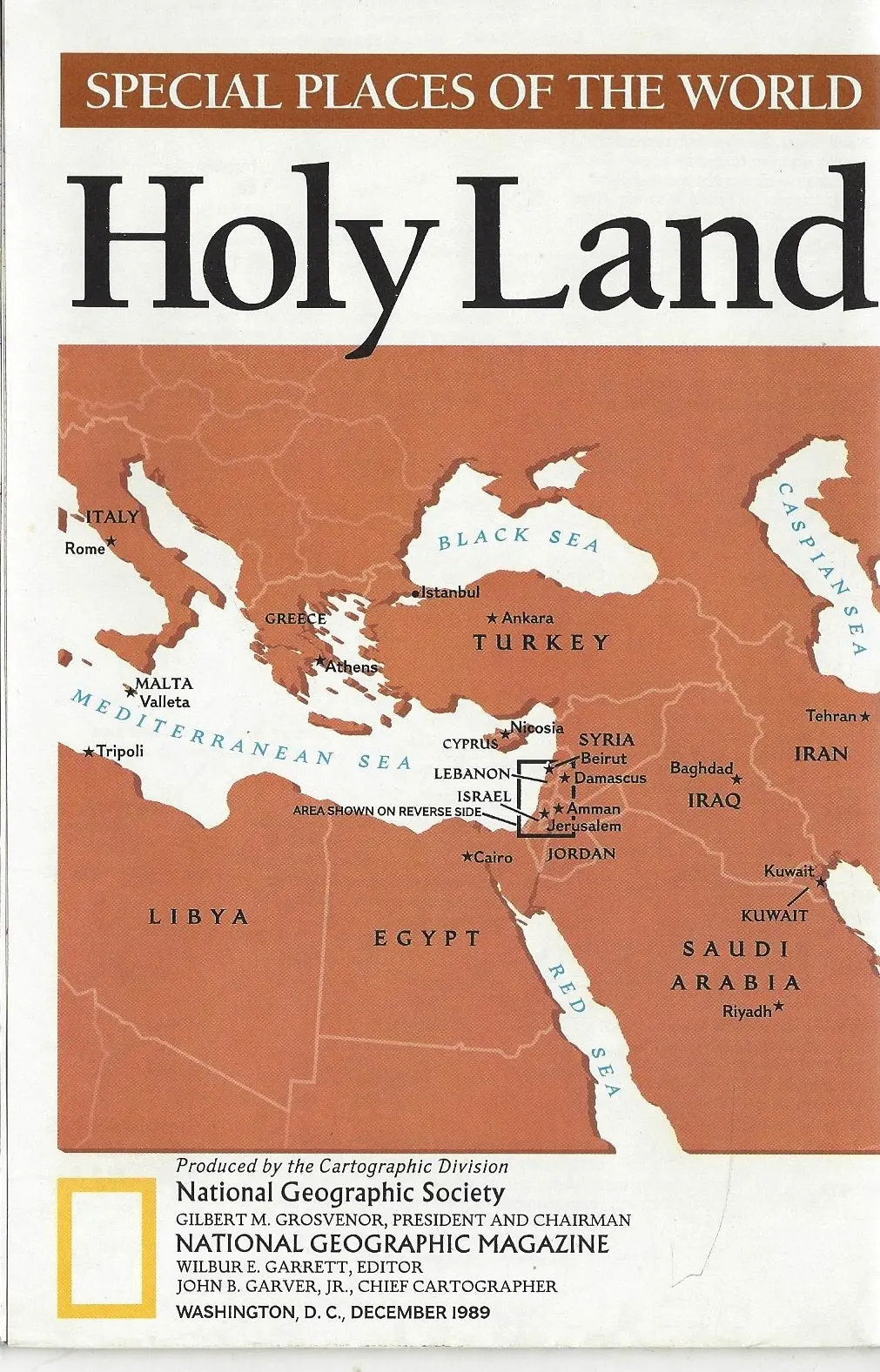 National Geographic Map - Special Places Of The World - Holy Land - December 1989 [Map] John B. Garver 1