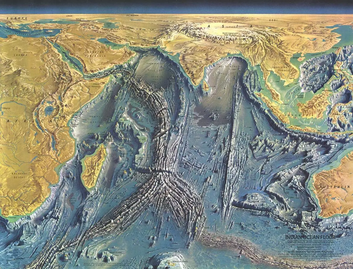 National Geographic: Indian Ocean Floor 1967 - Historic Wall Map Series - 24.75 X 19 Inches 1